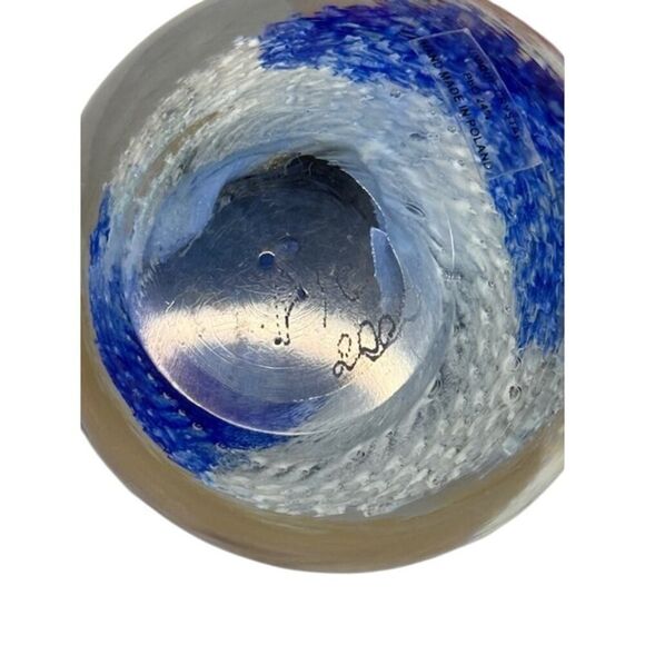 Vintage Crystal Blue White Clear Paperweight Globe Ball Poland - Picture 4 of 5